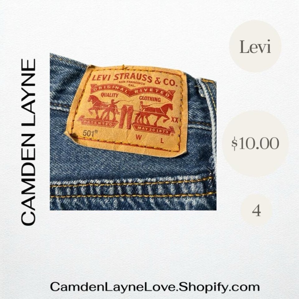 Levi's Blue Denim Jean Shorts with Brown Label - Picture 5 of 7